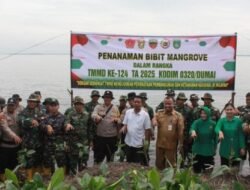 Ratusan Pohon Mangrove Hijaukan Pantai Purnama dalam Semangat TMMD ke-124 Kodim 0320/Dumai